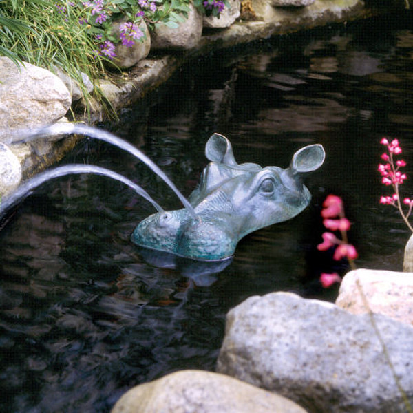 Spitting Hippo Head Solid Bronze Garden Piped Nostrils Decor